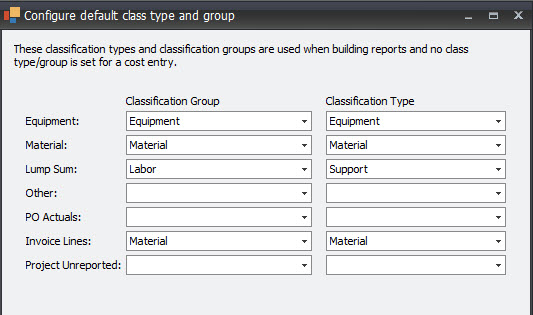 Labor default configure class types and groups