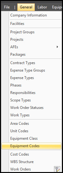 General Menu Image Equipment Codes